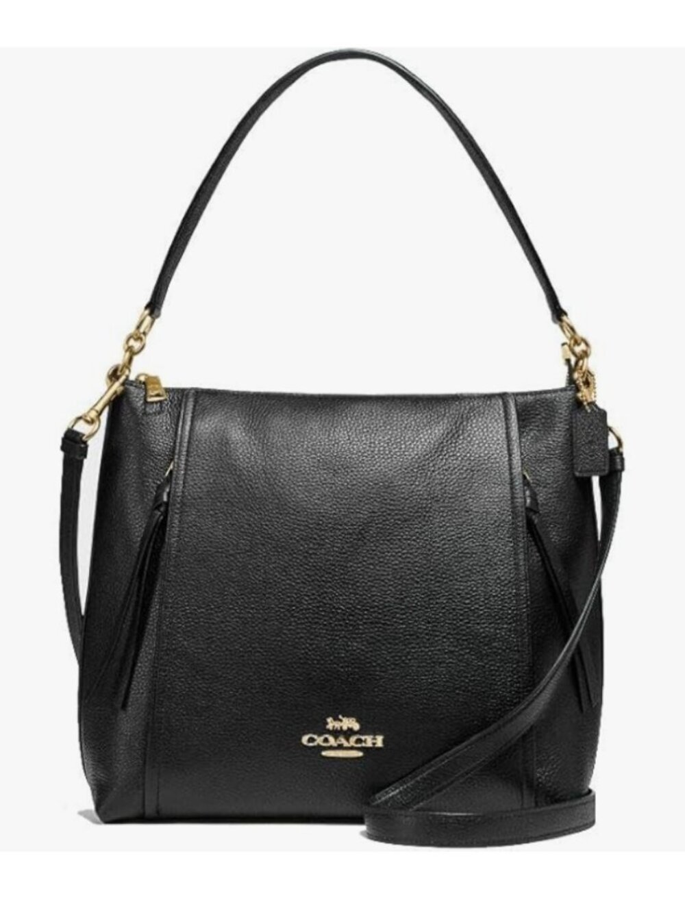 COACH Pebbled Leather Marlon Hobo Shoulder Handbag (IM/Black)